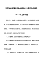 X区城市管理综合执法局2021年工作总结及2022年工作计划